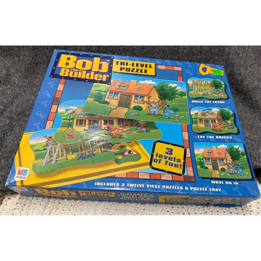 Bob the Builder Tri-Level Puzzle Milton Bradley 2001 3 Puzzles in 1 Tray 41520-1